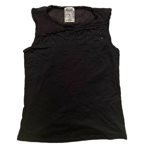 Y2K Vocal Size S Jeweled Mesh Tank Top Black Distressed Grunge Alternative Goth - Picture 1 of 7